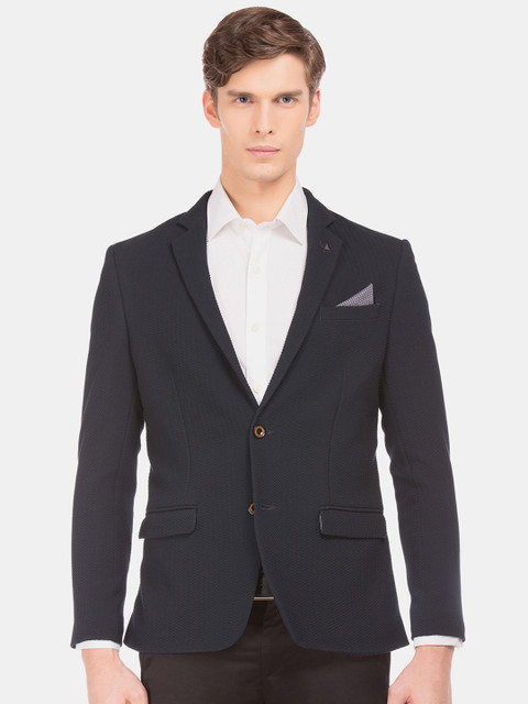 

Arrow Men Navy Blue Self-Design Slim-Fit Single-Breasted Casual Blazer