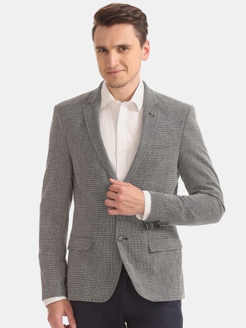 

Arrow Men Black & White Self-Design Slim-Fit Single-Breasted Casual Blazer