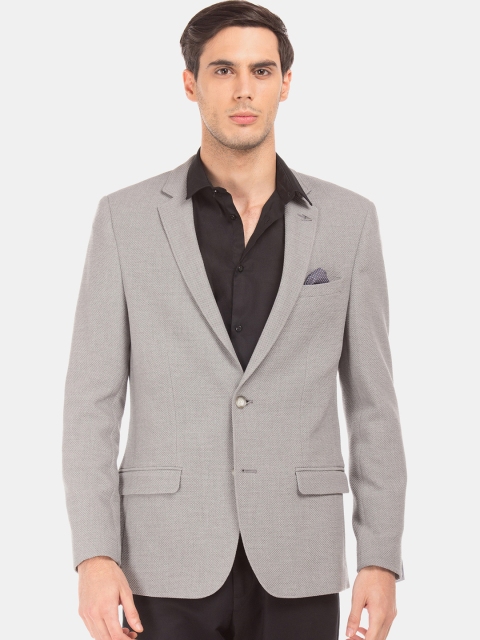 

Arrow Men Grey Self Design Slim-Fit Single-Breasted Casual Blazer
