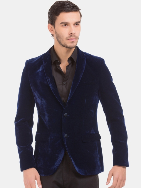 

Arrow Men Navy Blue Solid Slim-Fit Single-Breasted Suedette Formal Blazer