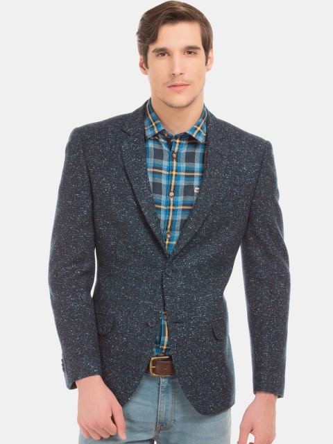 

Arrow Men Blue Self-Design Single-Breasted Casual Blazer