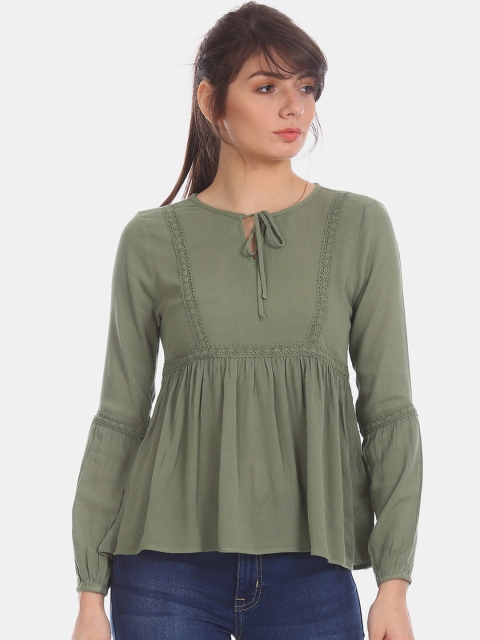 

Aeropostale Women Olive Green Solid Peplum Top