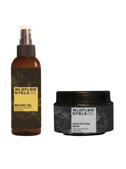 

Wildflower Naturals Men Vegan Beard Oil & Hair Styling Balm Grooming Kit, Multi