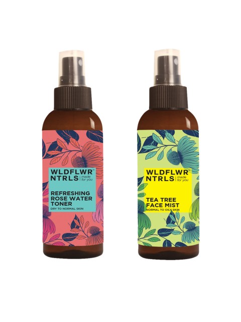 

Wildflower Naturals Summer Hydration Rose Water Toner & Tea Tree Face Mist Combo, Pink