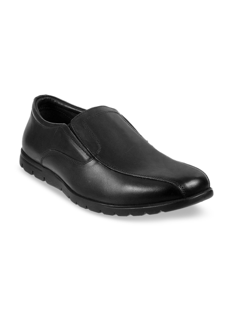 

Mochi Men Black Solid Leather Formal Slip-Ons