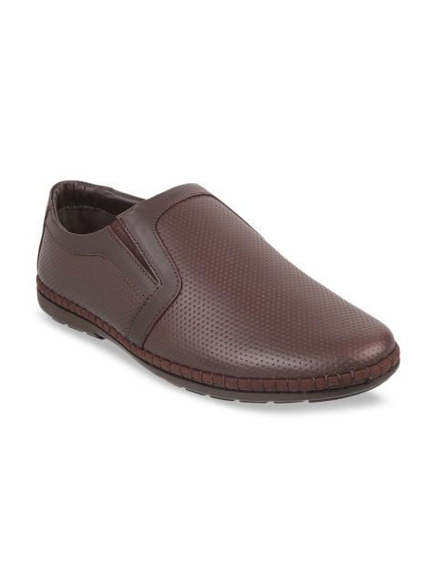 

Mochi Men Brown Solid Leather Slip-On Shoes
