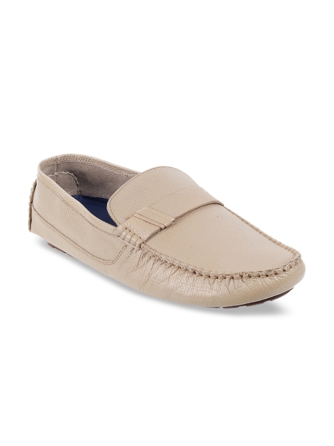 

Mochi Men Beige Solid Leather Penny Loafers