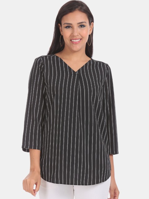 

ELLE Women Black & White Striped Top