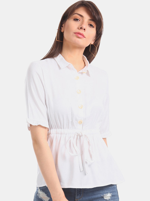 

ELLE Women White Solid Shirt Style Top