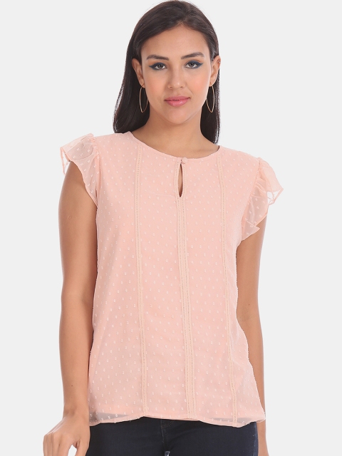 

ELLE Women Pink Self Design Dobby Top