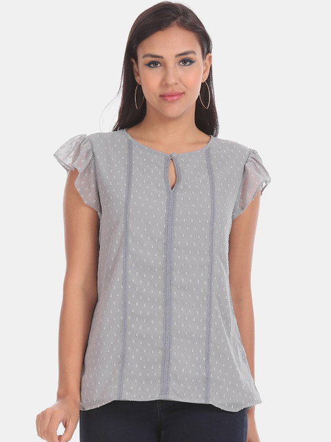 

ELLE Women Grey Self Design Dobby Top