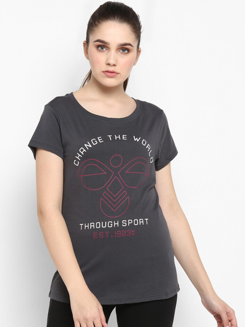 

hummel Women Grey Printed Round Neck T-shirt