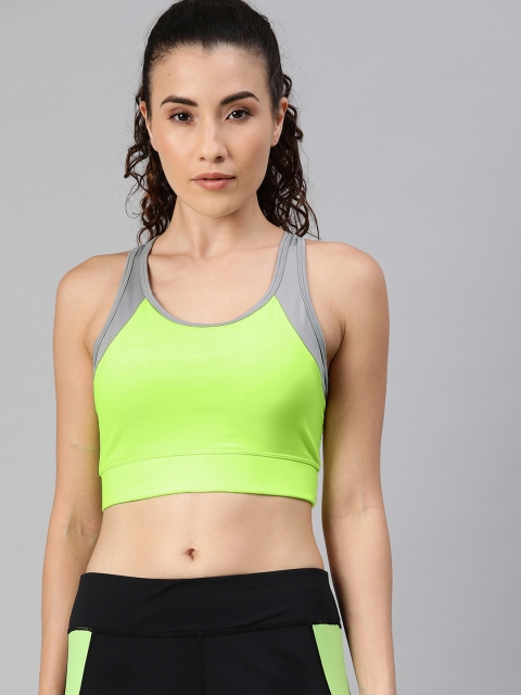 

HRX by Hrithik Roshan Neon Green Solid Rapid-Dry Running Sports Bra WK-HD-23362, Fluorescent green