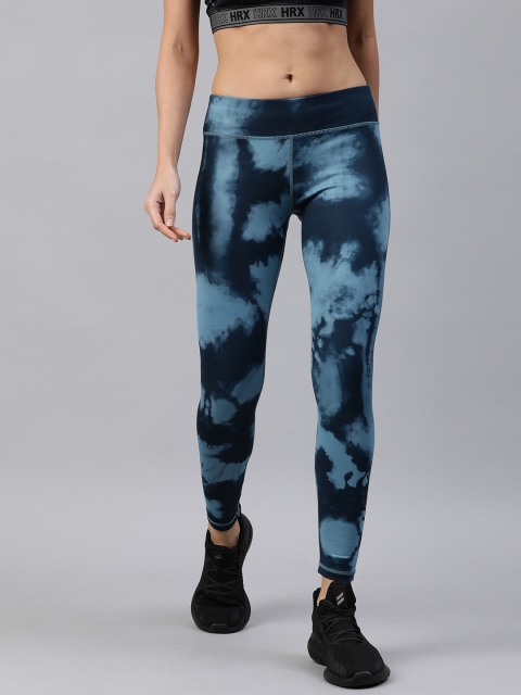 

HRX by Hrithik Roshan Women Blue Printed Rapid Dry N9 Antimicrobial Technology Yoga Tights