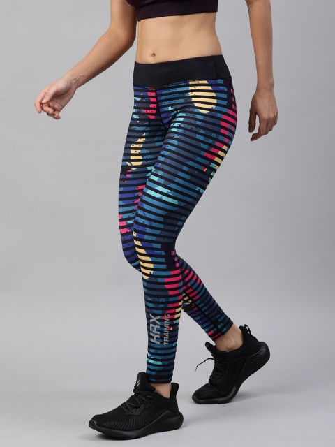 

HRX by Hrithik Roshan Women Multicoloured Rapid Dry N9 Antimicrobial Training Tights, Blue
