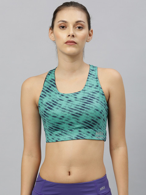 

HRX by Hrithik Roshan Teal Blue Printed Medium Support Rapid-Dry Running Bra WKR-1508-A