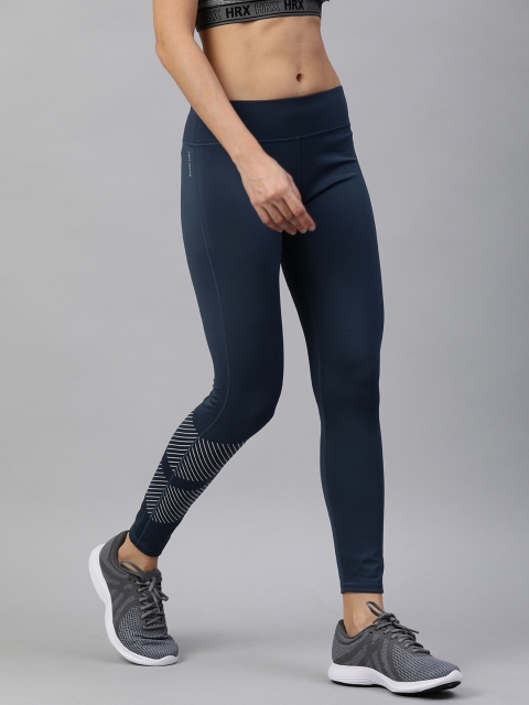 

HRX by Hrithik Roshan Women Moonlit Ocean Solid Rapid-Dry N9 Antimicrobial Running Tights, Navy blue