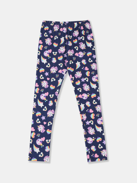 

The Childrens Place Girls Navy Blue & Pink Printed Ankle-Length Leggings