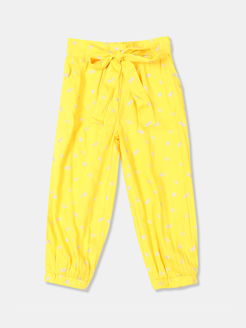 

Cherokee Girls Yellow Regular Fit Printed Joggers With Headband