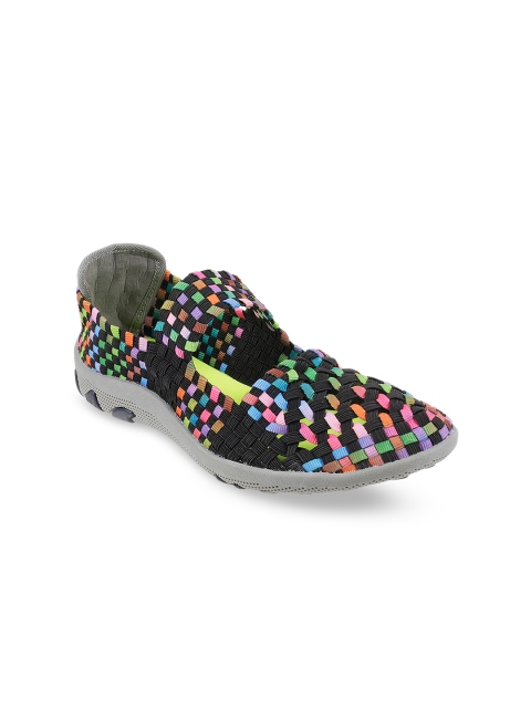 

Mochi Women Black Woven Design Slip-On Sneakers
