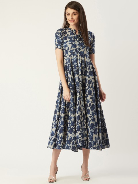 

PINKSKY Women Navy & Grey Printed Maxi Dress, Navy blue