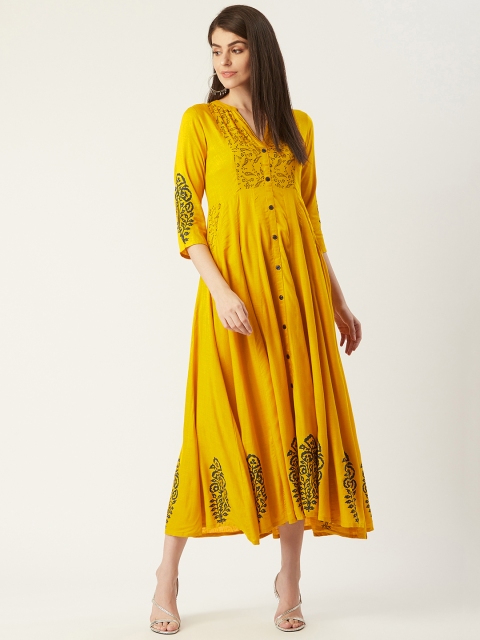 

PINKSKY Women Mustard Yellow Printed Maxi Dress