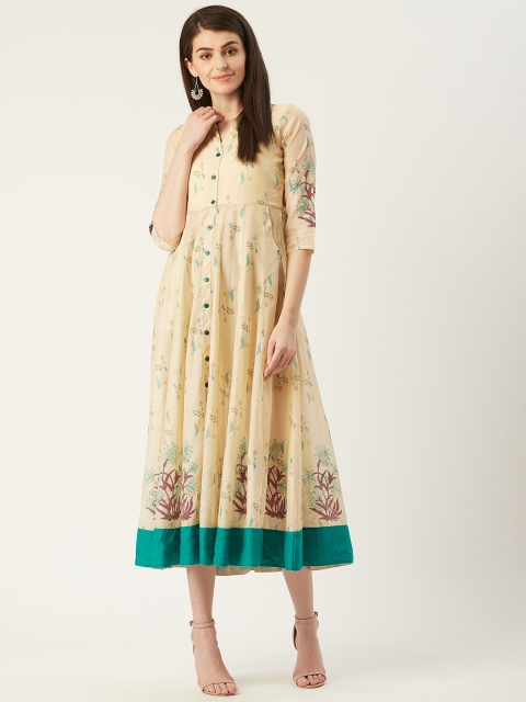 

PINKSKY Women Beige Floral Print Maxi Dress