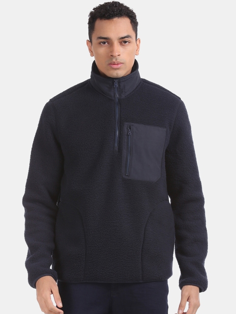 

GAP Men Blue Solid Half Zip Fleece Jacket