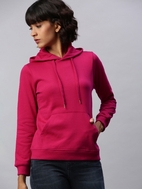 

Chemistry Women Fuchsia Pink Solid Hooded Pullover Sweatshirt
