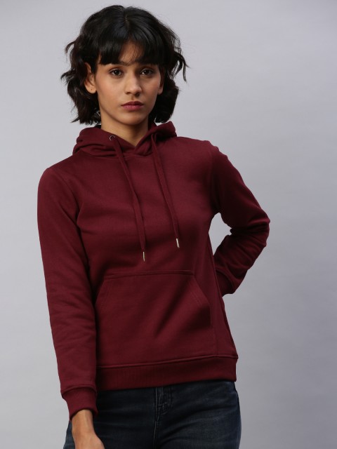

Chemistry Women Maroon Solid Hooded Pullover Sweatshirt