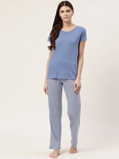 

Marks & Spencer Women Blue & White Solid Nightsuit