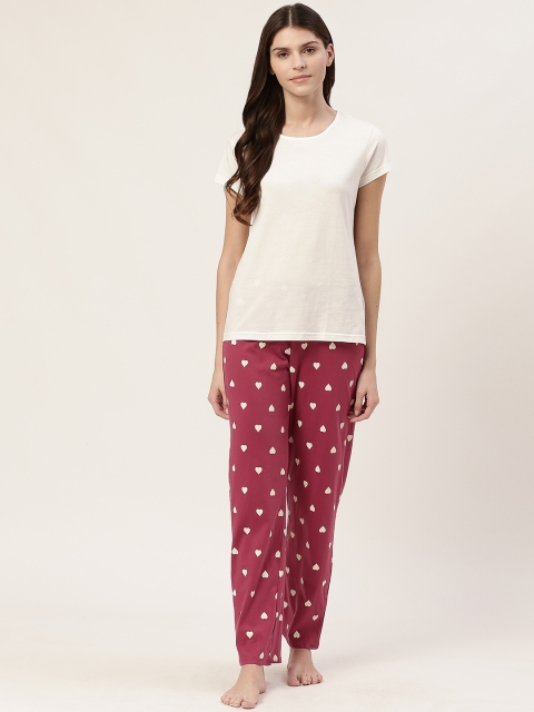 

Marks & Spencer Women White & Pink Solid Night suit