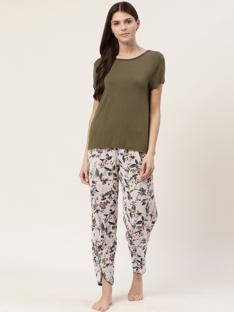 

Marks & Spencer Women Olive Green & Lavender Solid Pyjamas Set