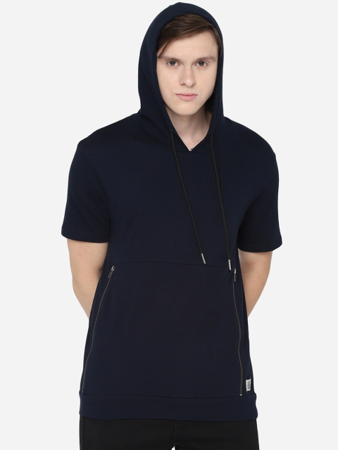 

SKULT by Shahid Kapoor Men Navy Blue Solid Hood T-shirt
