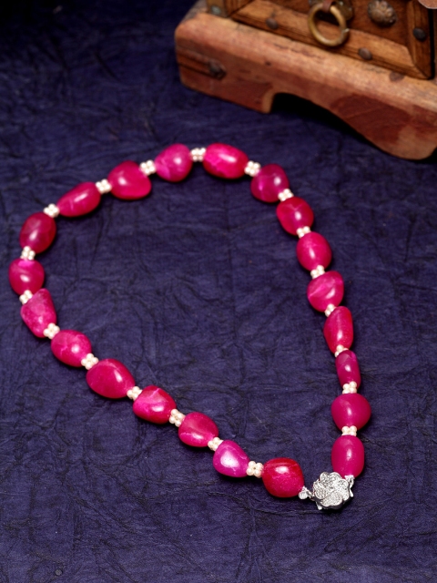 

DUGRISTYLE Silver-Plated Pink Beaded Sterling Silver Necklace With Pearls