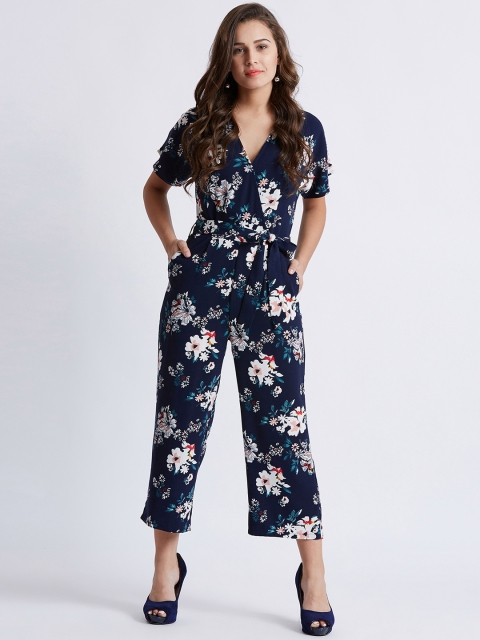 

MAGRE Women Navy Blue & White Floral Print Capri Jumpsuit