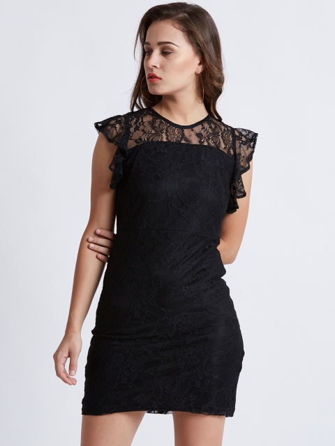 

MAGRE Women Black Self Design Lace Sheath Dress