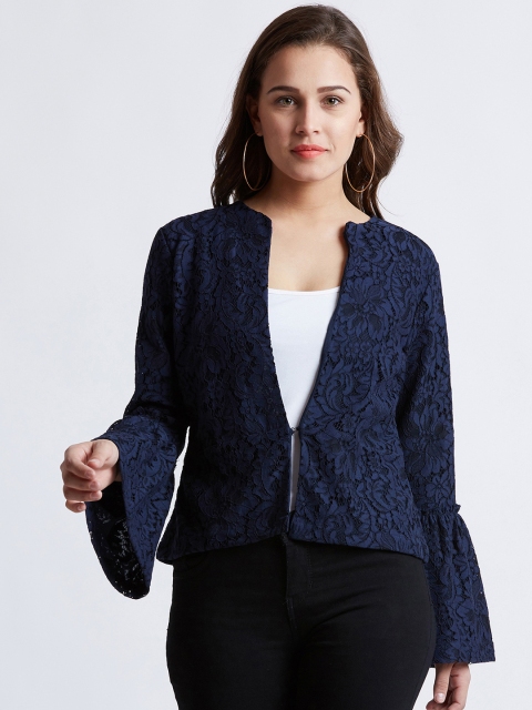 

MAGRE Women Navy Blue Self Design Open Front Shrug