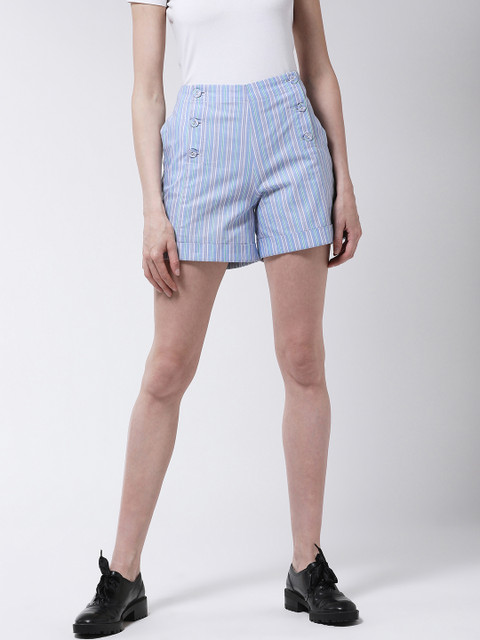 

MAGRE Women Blue Striped Regular Fit Regular Shorts