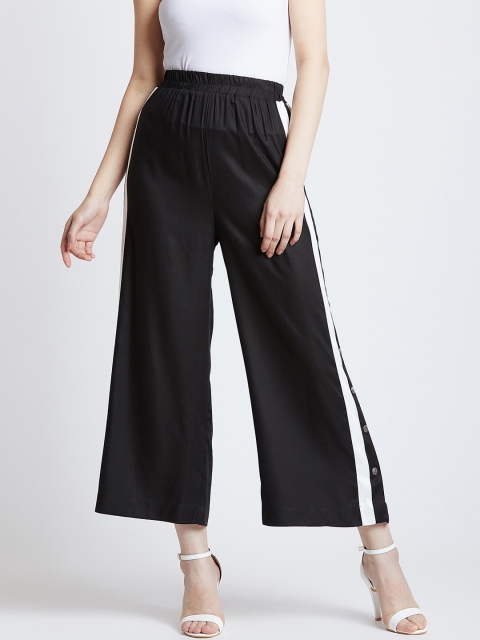 

MAGRE Women Black Flared Solid Culottes With Side Stripes