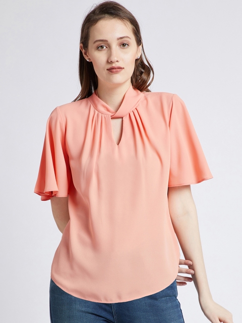 

MAGRE Women Peach Solid Choker Neck Top