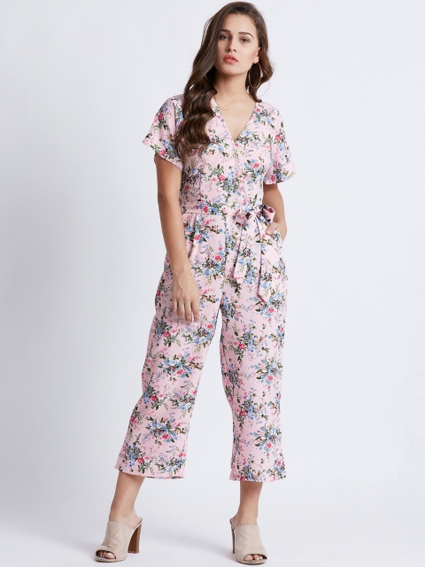 

MAGRE Women Pink Floral Print Capri Jumpsuit