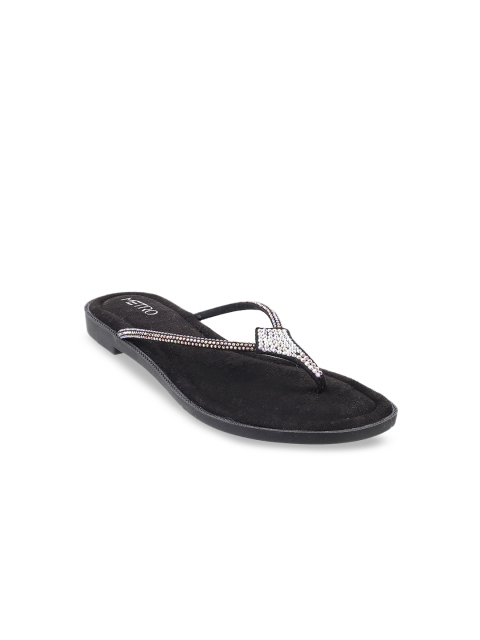 

Metro Women Black Embellished Open Toe Flats