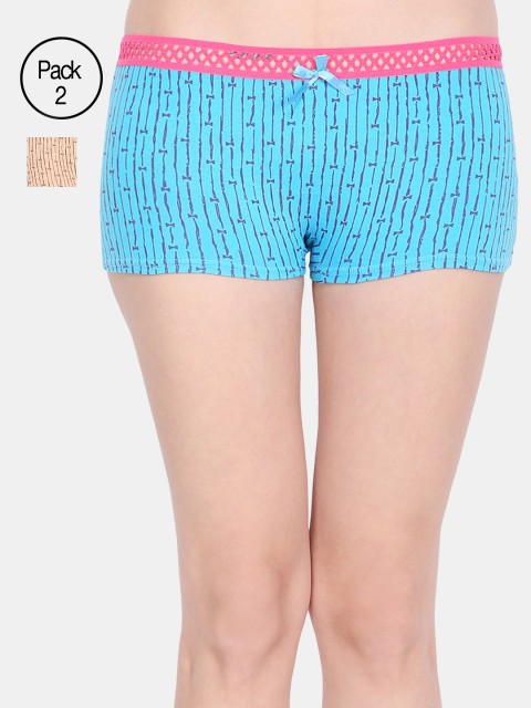 

Ms.Lingies Women Pack Of 2 Assorted Printed Boy Shorts Briefs MSP026-89268S, Turquoise blue