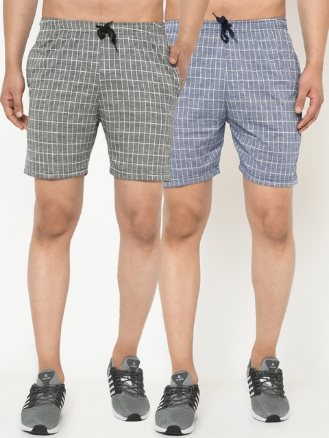 

VIMAL JONNEY Men Pack Of 2 Checked Regular Fit Regular Shorts, Grey