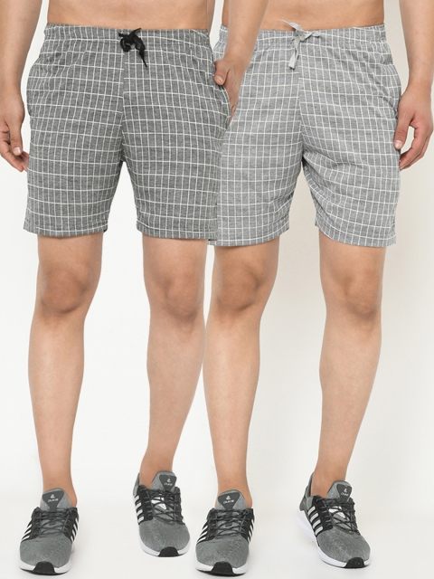 

VIMAL JONNEY Men Pack of 2 Grey & White Checked Regular Shorts