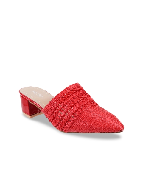 

Metro Women Red Woven Design Mules