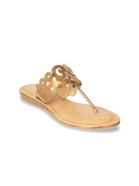 

Metro Women Gold-Toned Textured T-Strap Flats