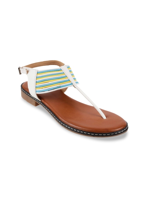 

Metro Women White Striped T-Strap Flats