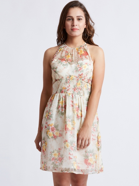 

MAGRE Women White Printed A-Line Dress